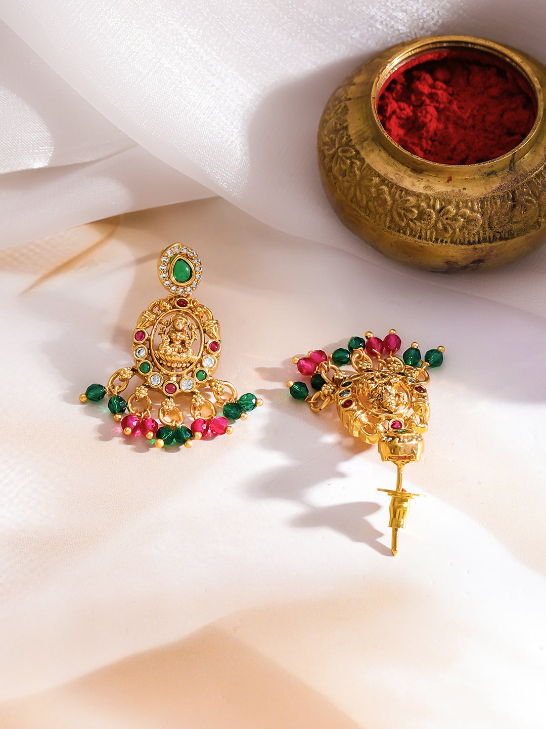 Traditional Lakshmi Green & Pink Necklace Set フリーサイズ
