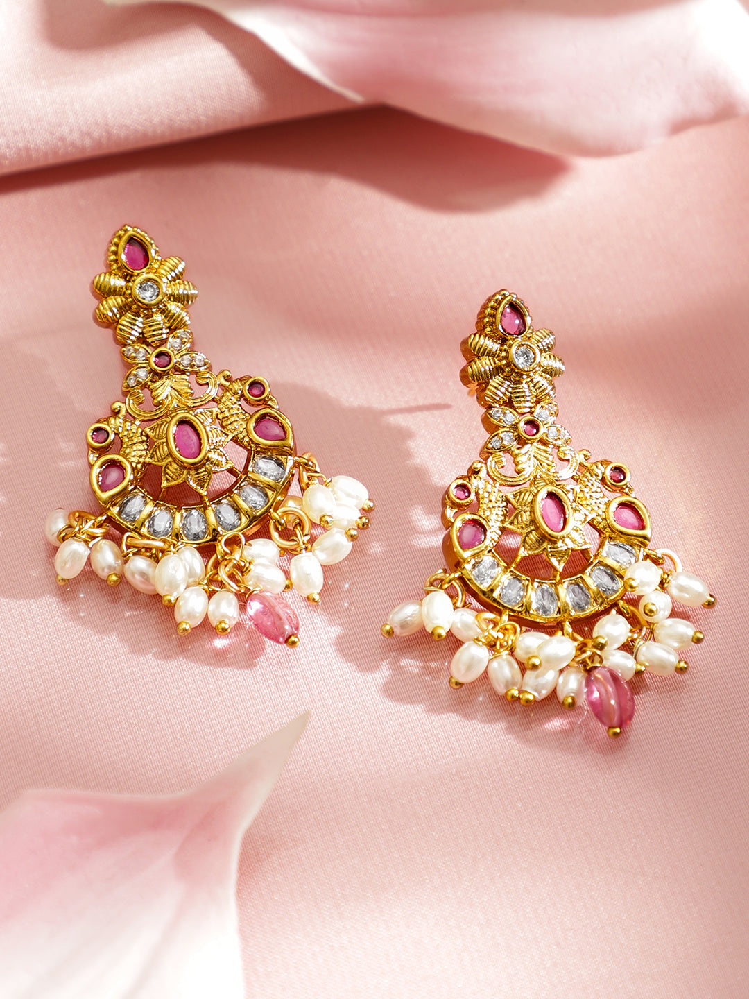 Golden Pearl Drop Pink Necklace Set フリーサイズ