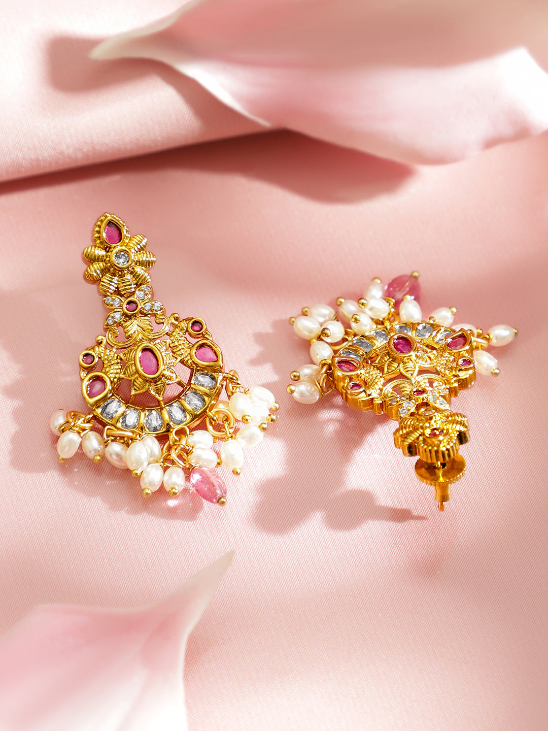 Golden Pearl Drop Pink Necklace Set フリーサイズ