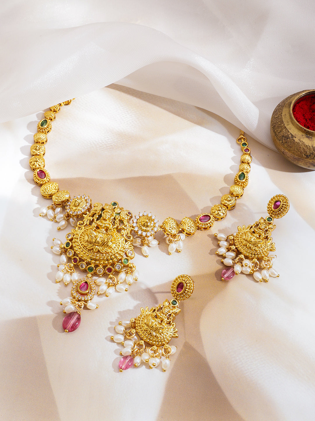 Golden Temple Pearl Drop Necklace Set フリーサイズ