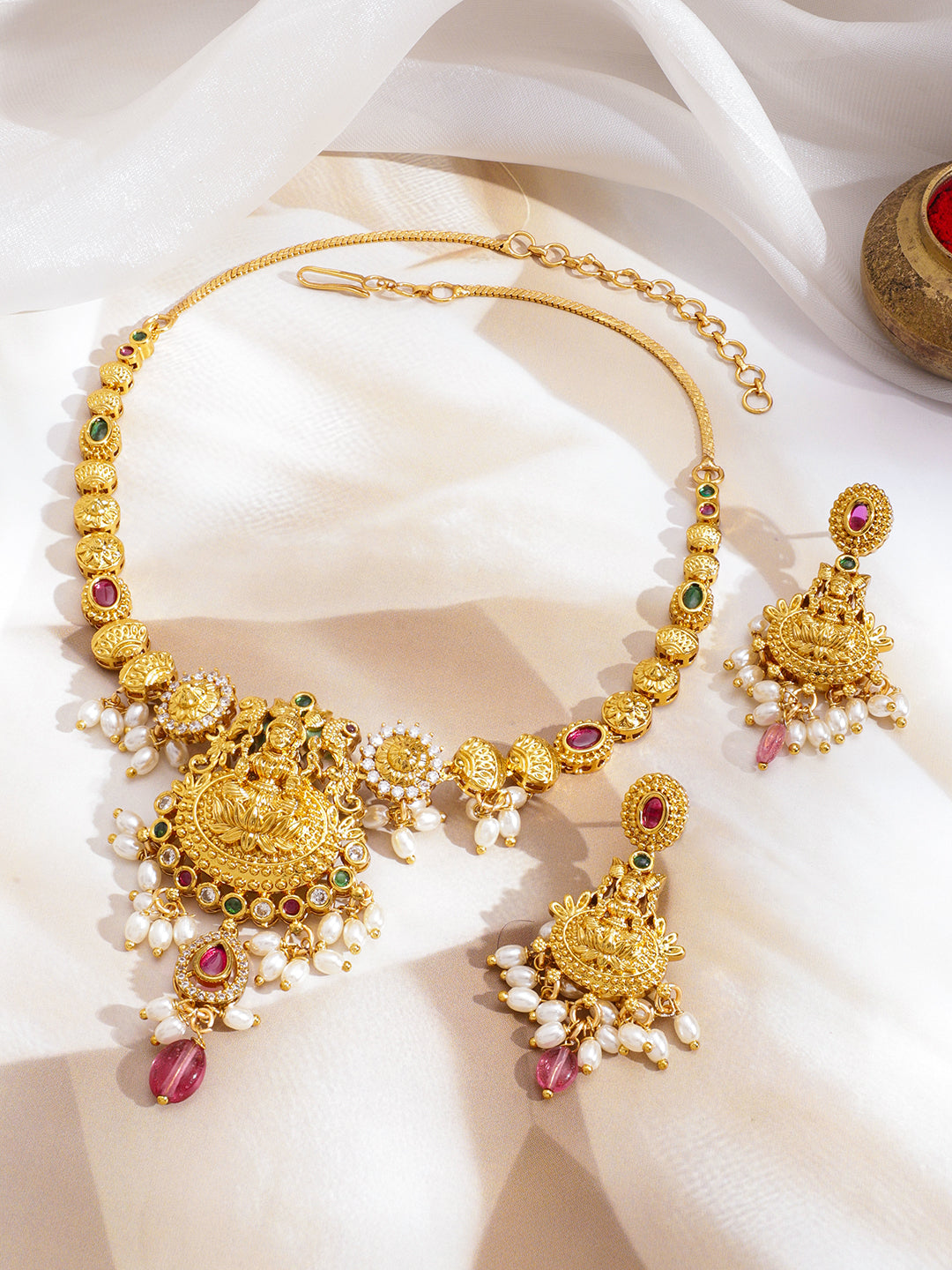 Golden Temple Pearl Drop Necklace Set フリーサイズ