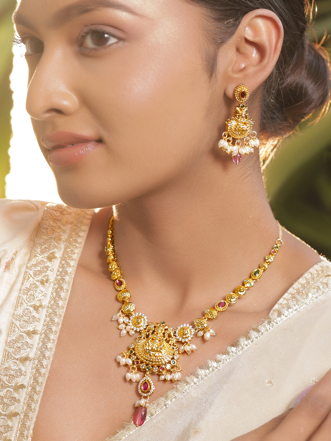 Golden Temple Pearl Drop Necklace Set フリーサイズ