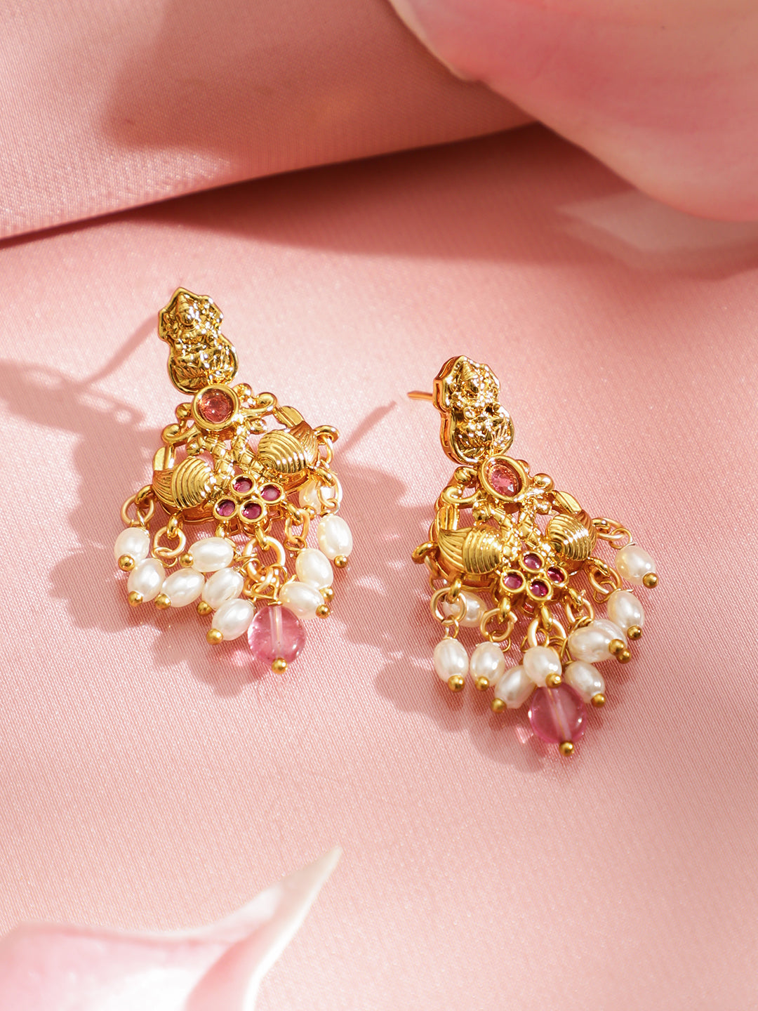 Multicolor Pearl Drop Temple Necklace Set フリーサイズ