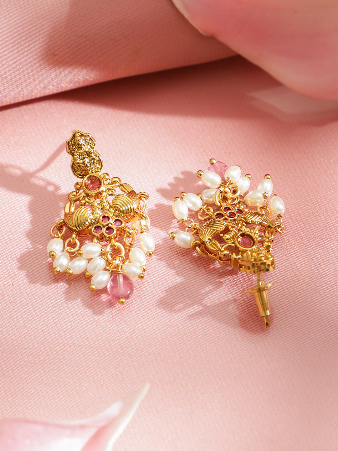 Multicolor Pearl Drop Temple Necklace Set フリーサイズ