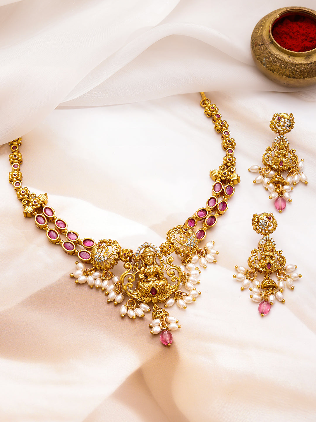 Lakshmi Shine Pink-Pearl Necklace Set フリーサイズ