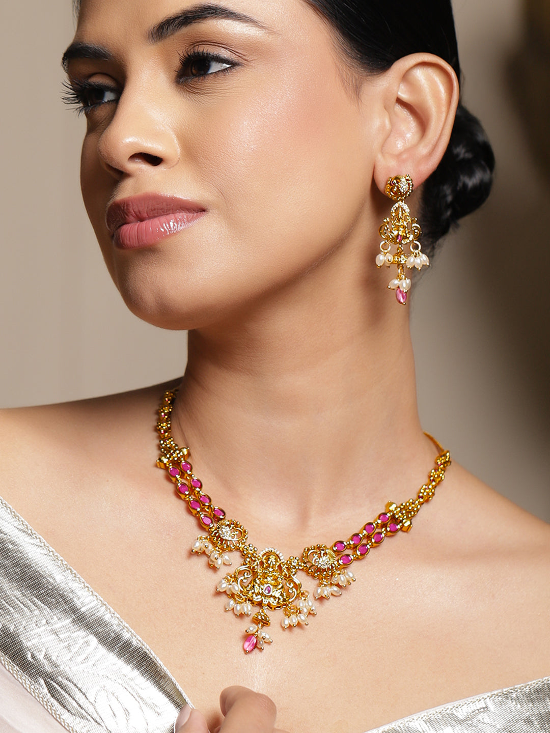 Lakshmi Shine Pink-Pearl Necklace Set フリーサイズ