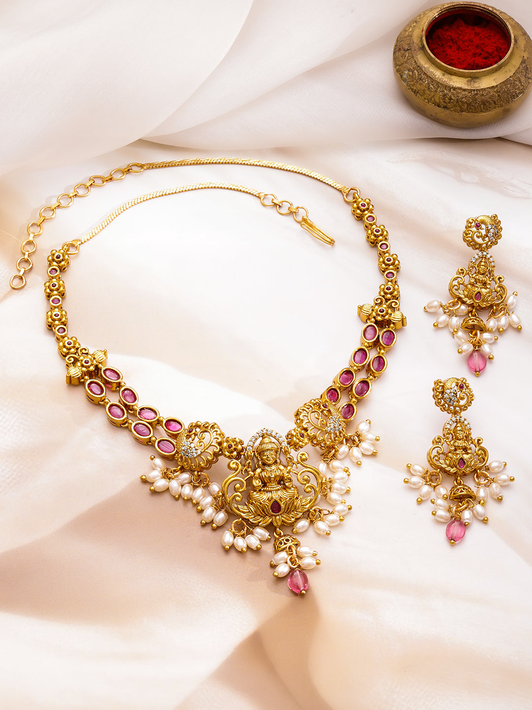 Lakshmi Shine Pink-Pearl Necklace Set フリーサイズ