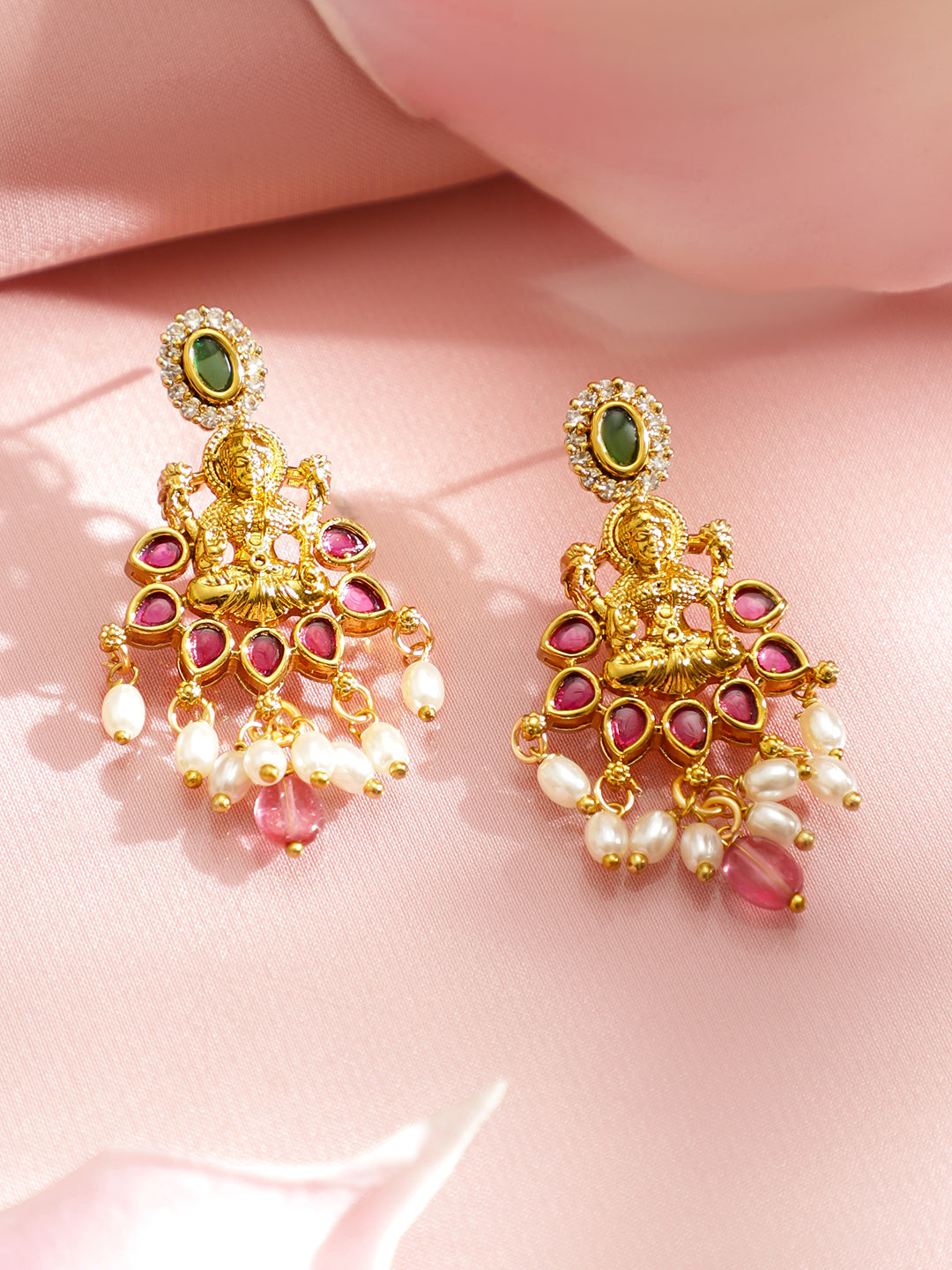 American Diamond Zirconia Pearl Temple Necklace Set フリーサイズ