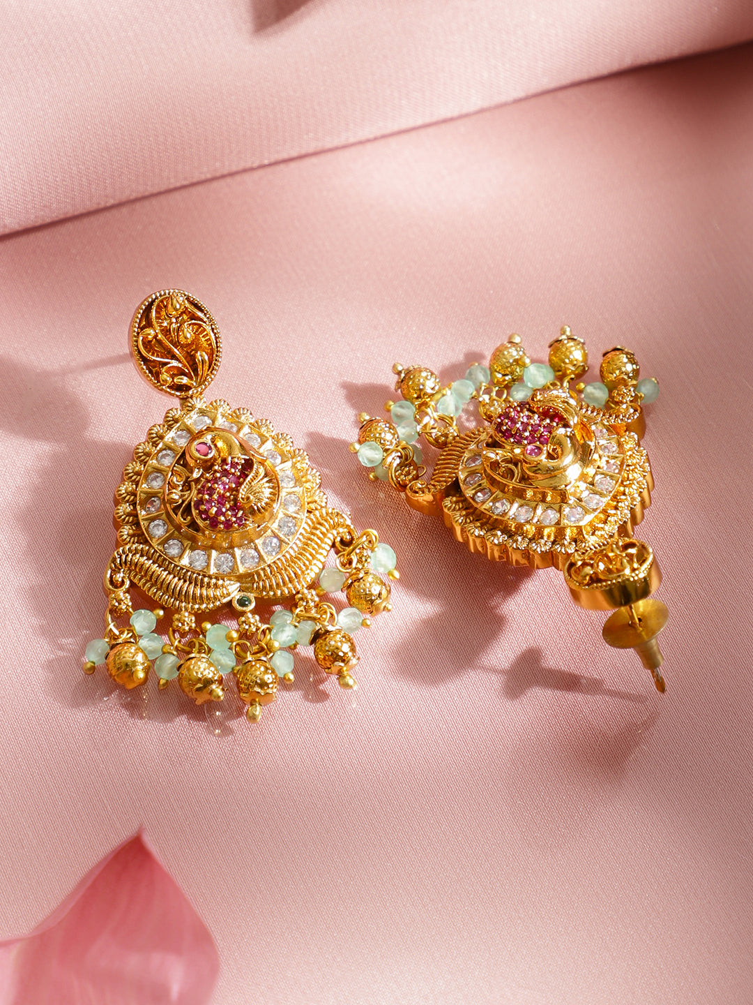 Pink & White Studded Golden Necklace Set フリーサイズ