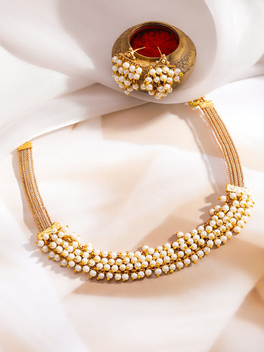 Pearl Lustre Golden Necklace Set フリーサイズ