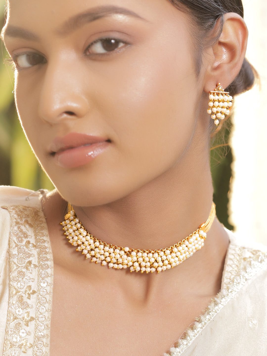 Pearl Lustre Golden Necklace Set フリーサイズ