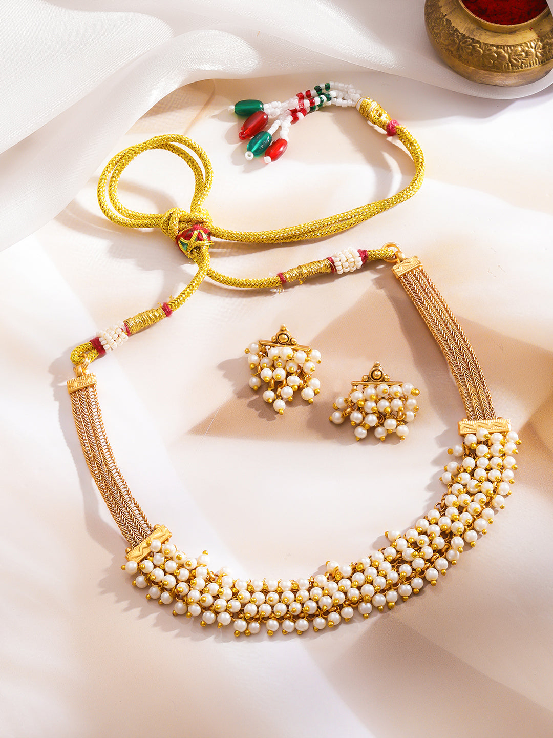 Pearl Lustre Golden Necklace Set フリーサイズ