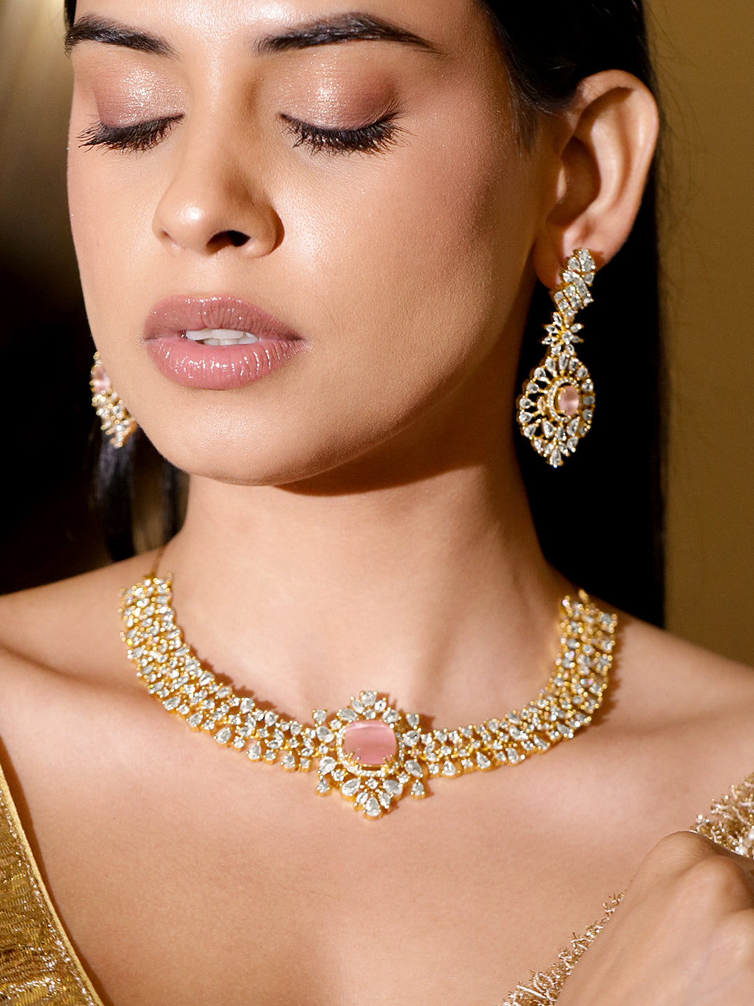 Pink American Diamond Zirconia Necklace Set フリーサイズ