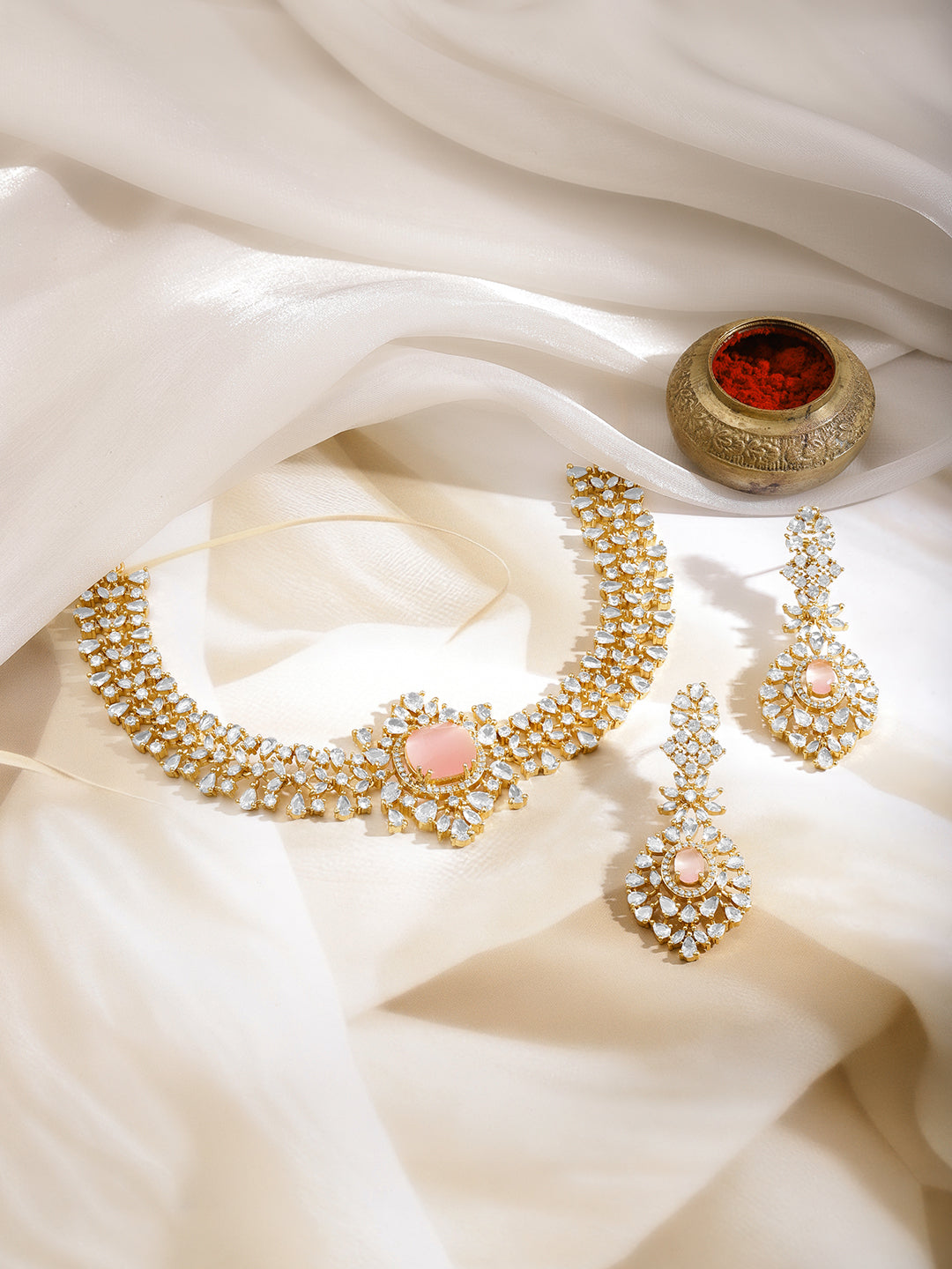 Pink American Diamond Zirconia Necklace Set フリーサイズ