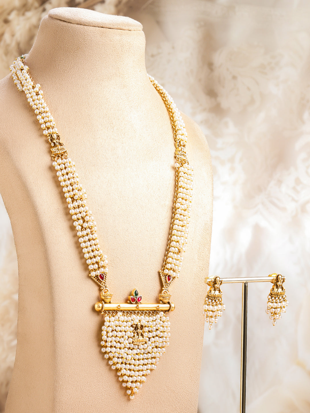 Pearl Gleam Temple Necklace Set フリーサイズ
