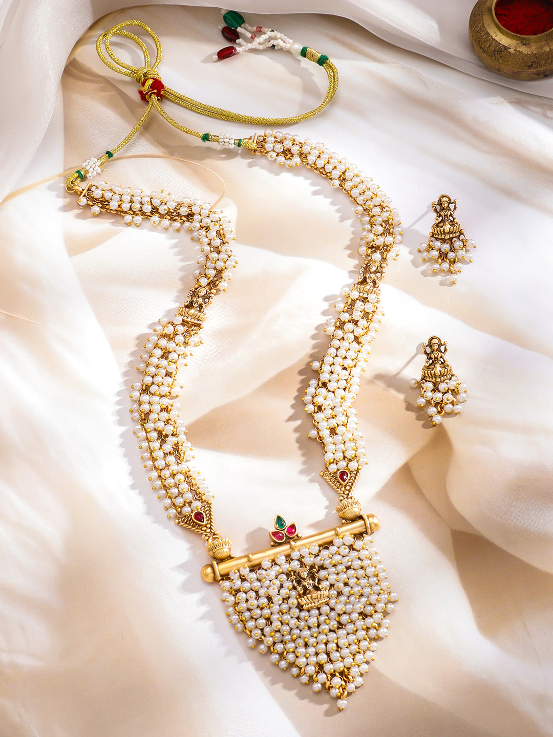 Pearl Gleam Temple Necklace Set フリーサイズ