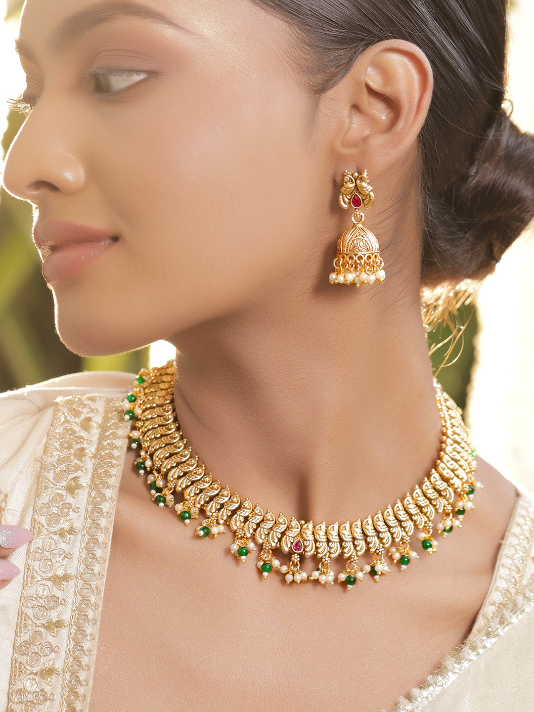 Peacock Glory Green & Pink Necklace Set フリーサイズ