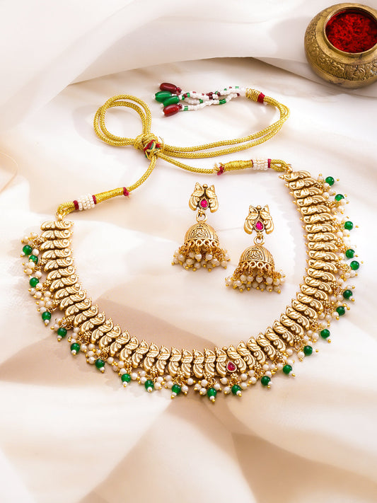 Peacock Glory Green & Pink Necklace Set フリーサイズ