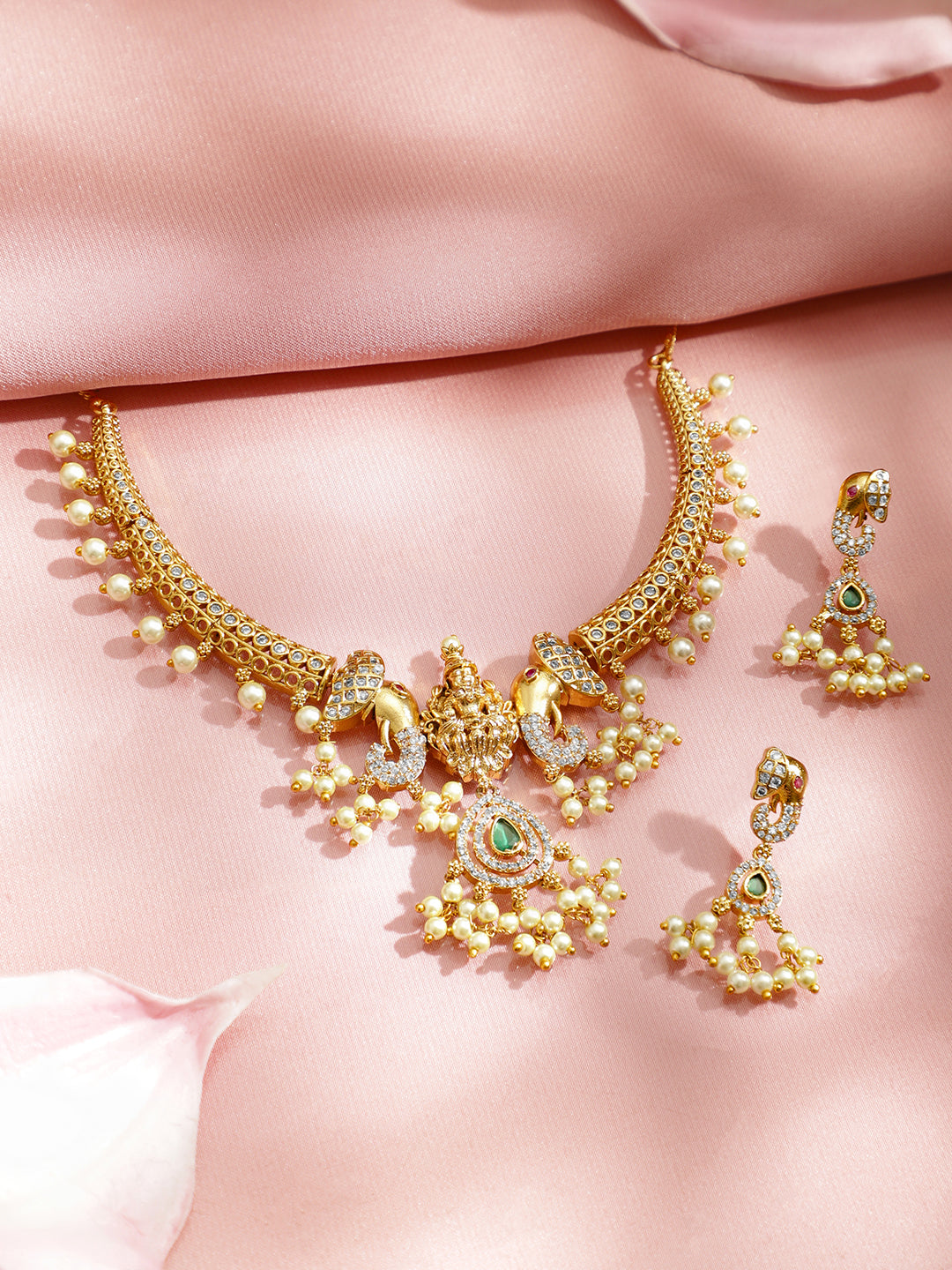 American Diamond Zirconia Temple Necklace Set フリーサイズ