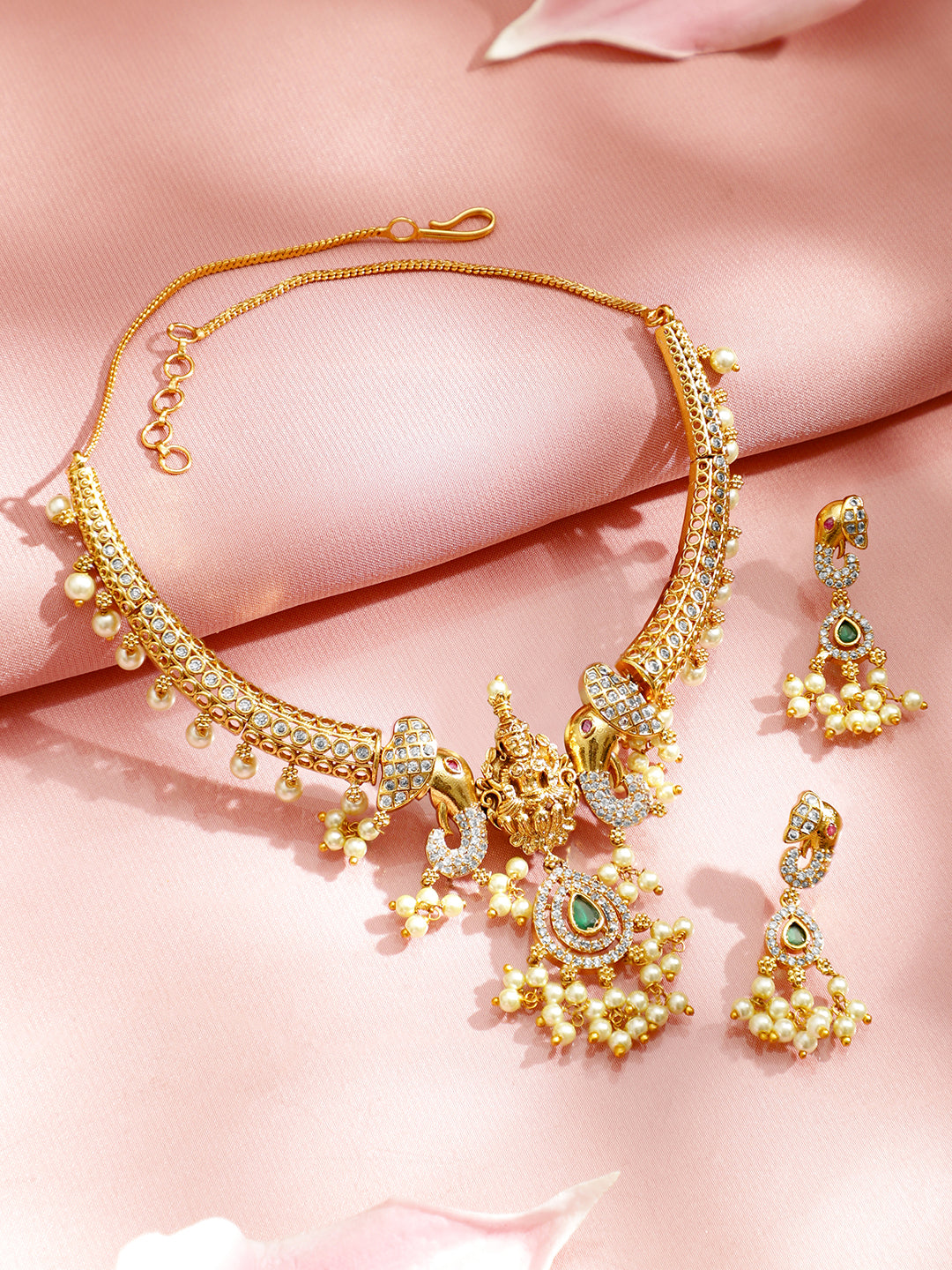 American Diamond Zirconia Temple Necklace Set フリーサイズ