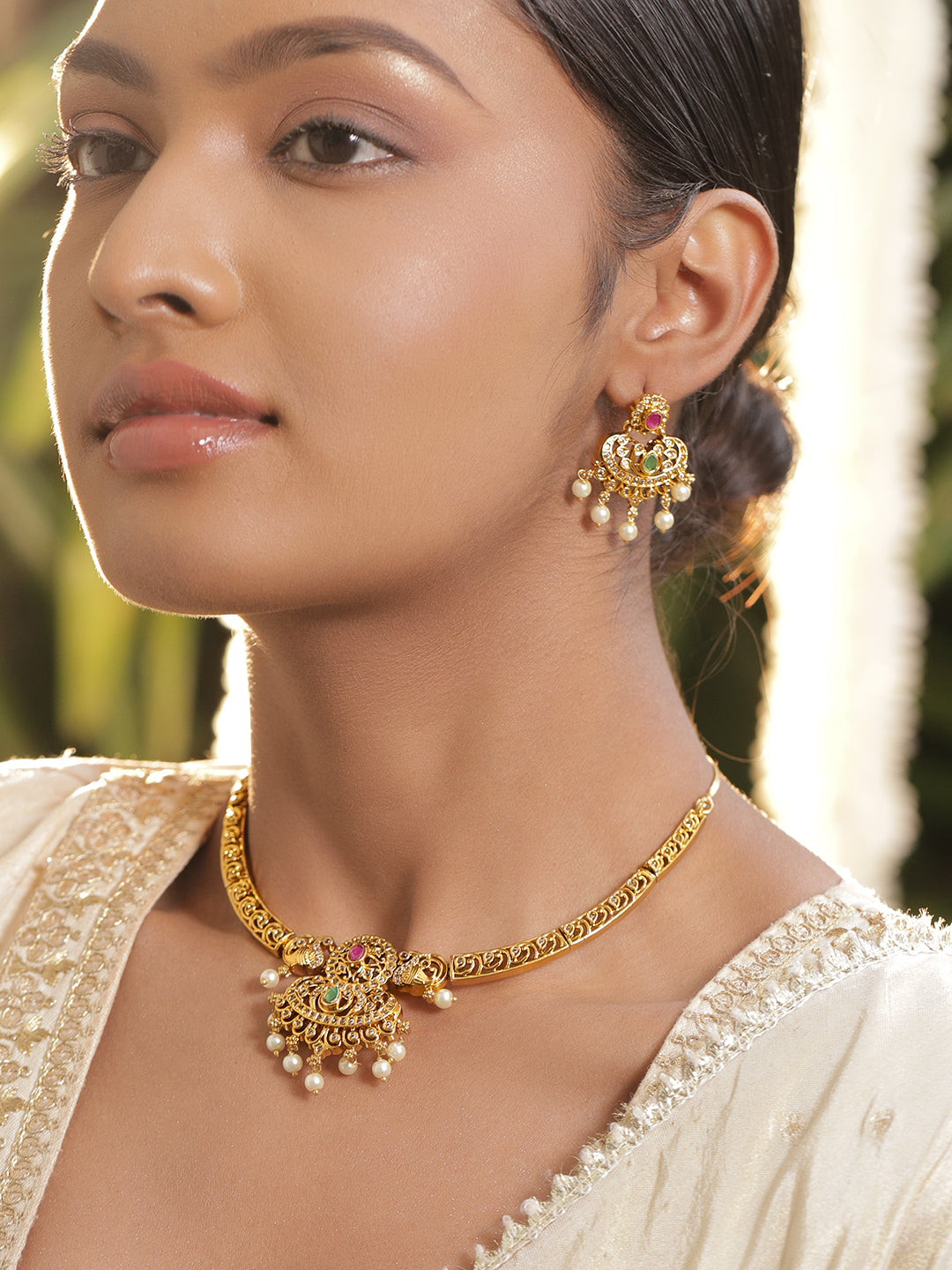 American Diamond Zirconia Gold Necklace Set フリーサイズ