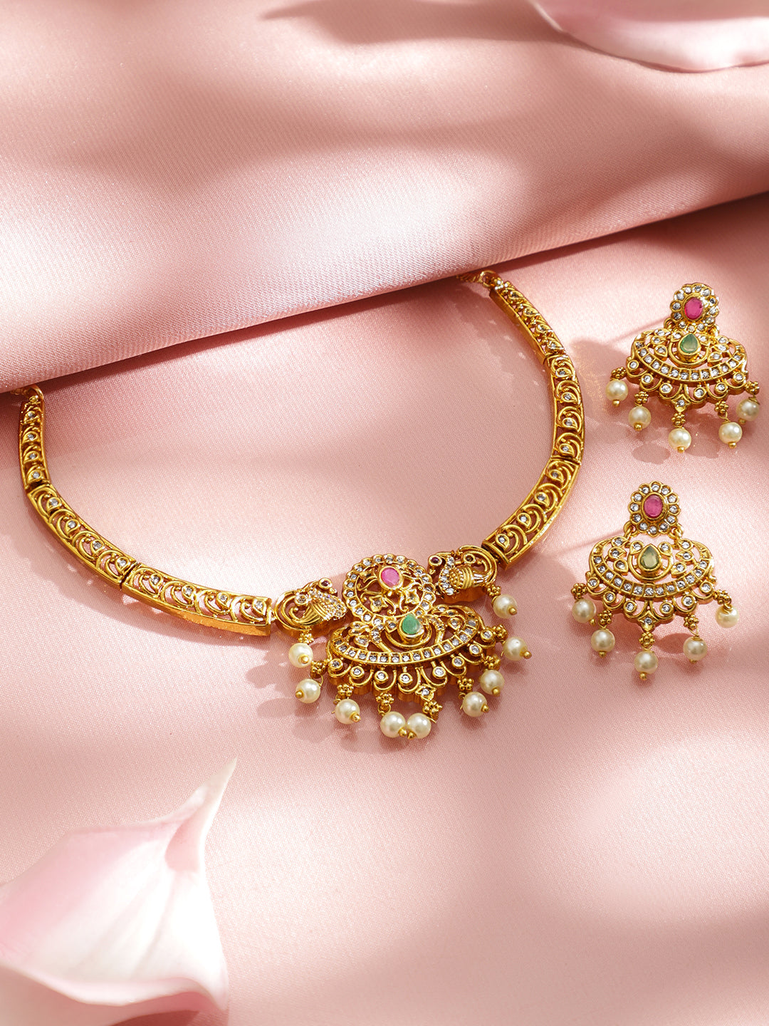 American Diamond Zirconia Gold Necklace Set フリーサイズ