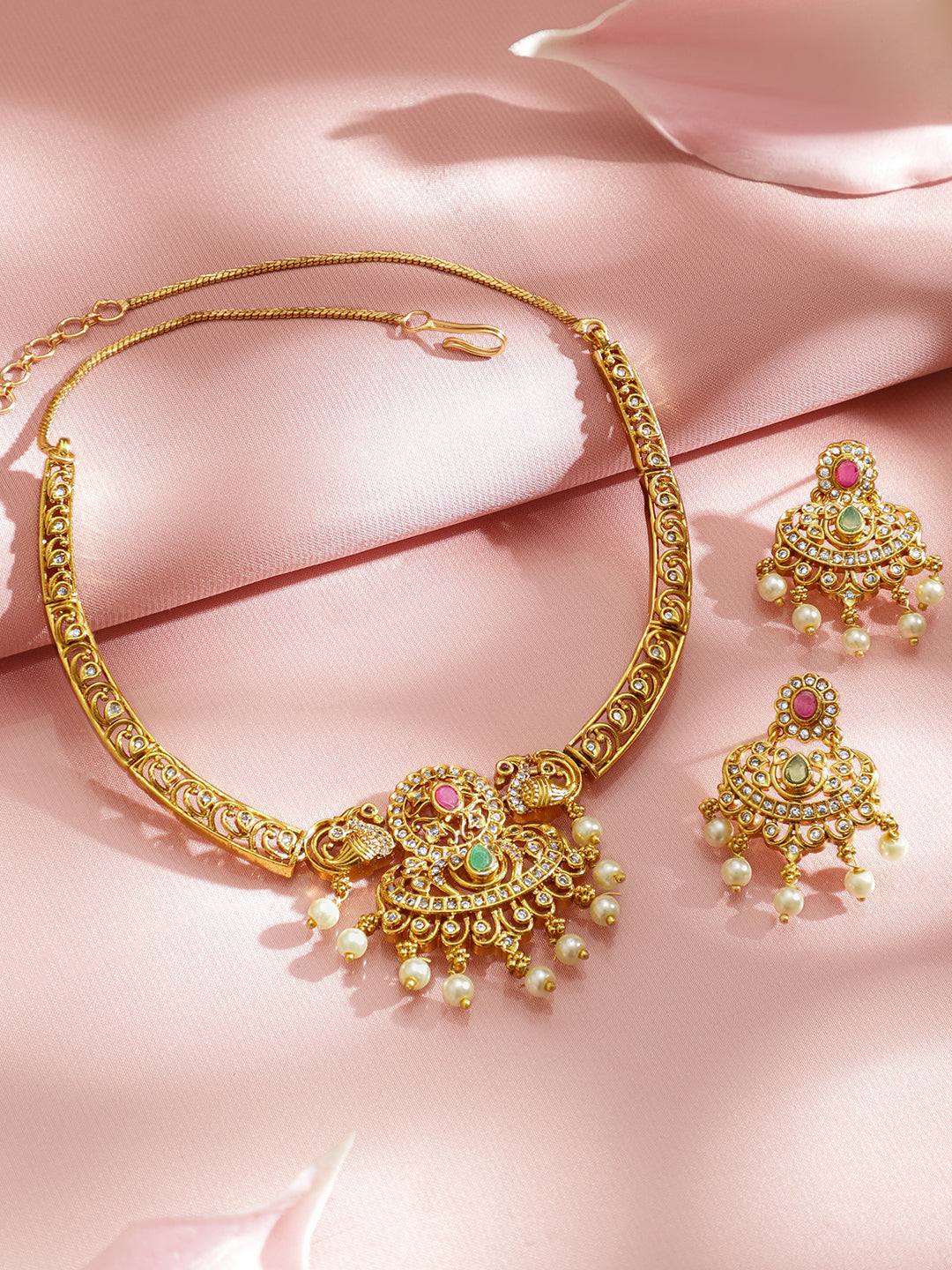 American Diamond Zirconia Gold Necklace Set フリーサイズ