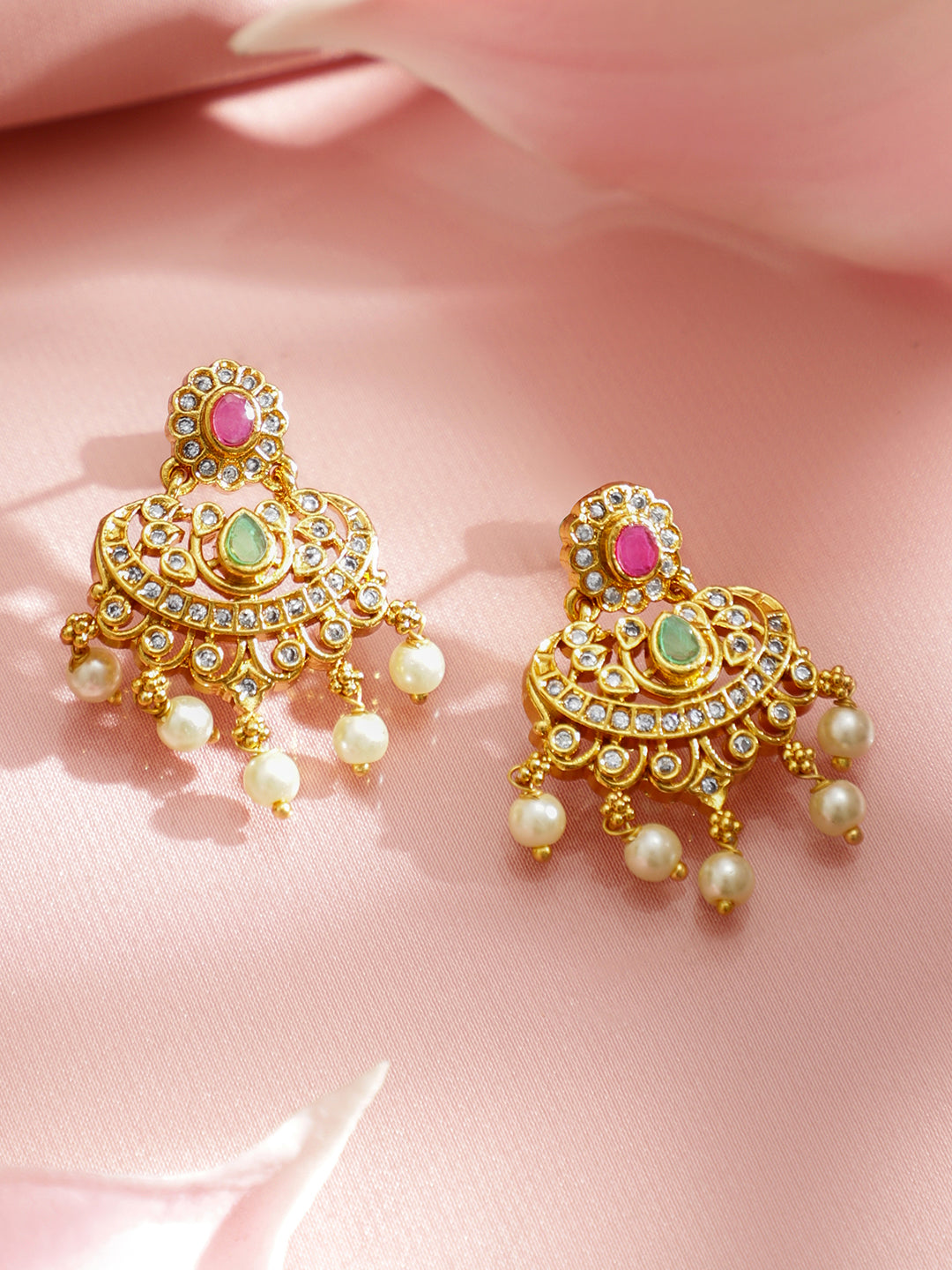 American Diamond Zirconia Gold Necklace Set フリーサイズ