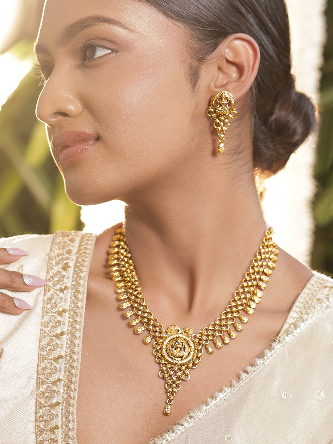Laxmi Motif Temple Necklace Set フリーサイズ