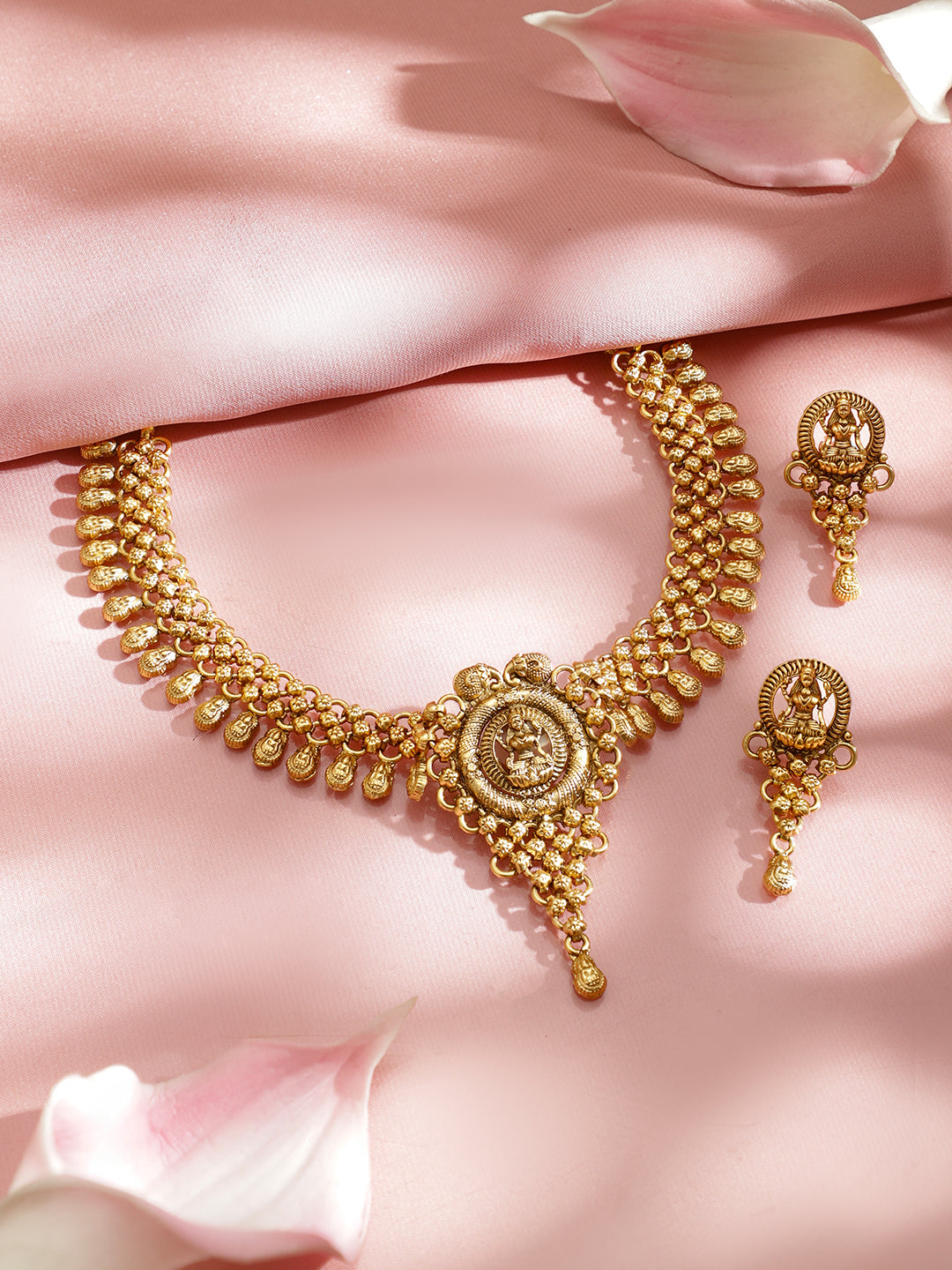 Laxmi Motif Temple Necklace Set フリーサイズ