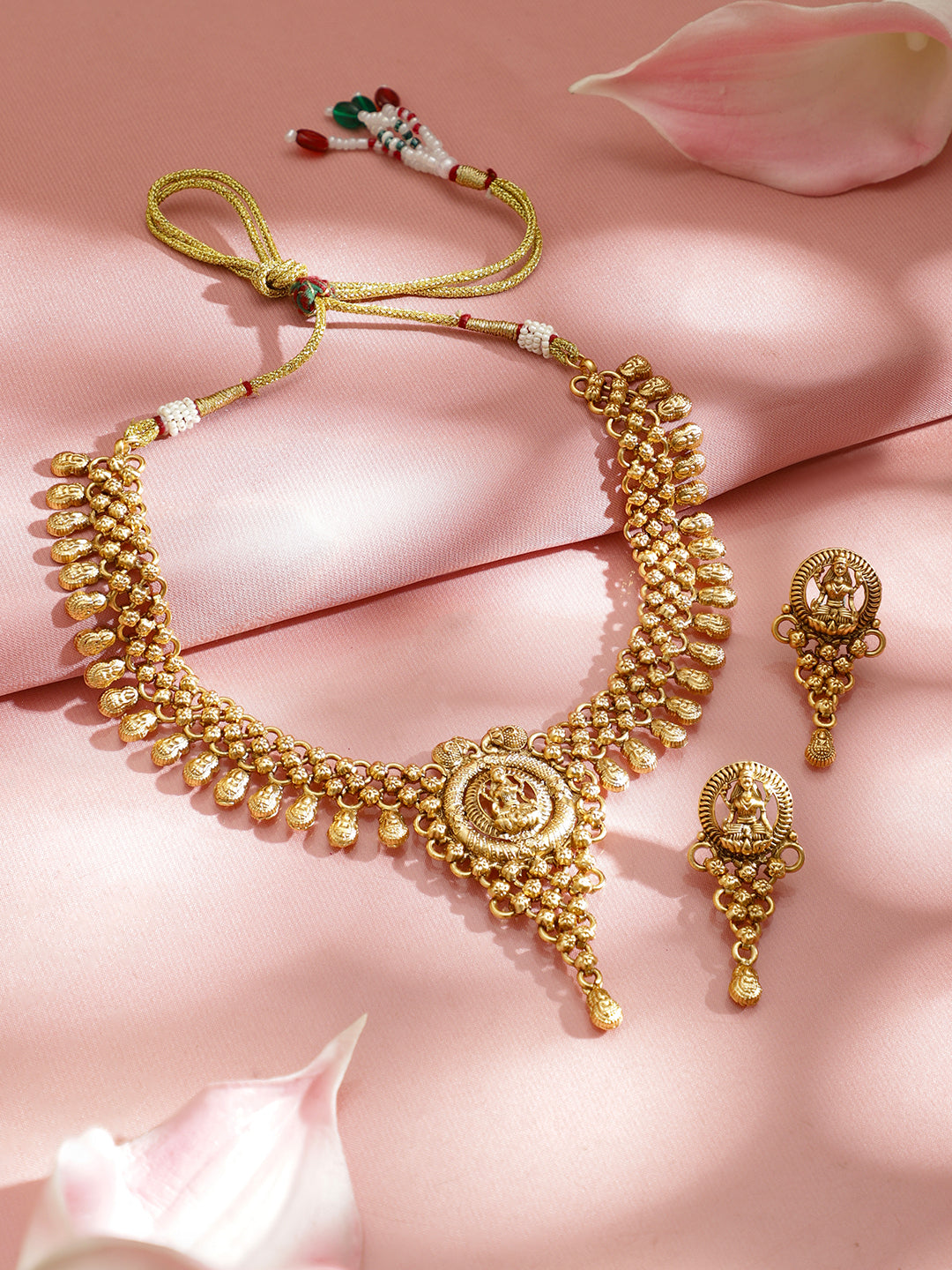Laxmi Motif Temple Necklace Set フリーサイズ