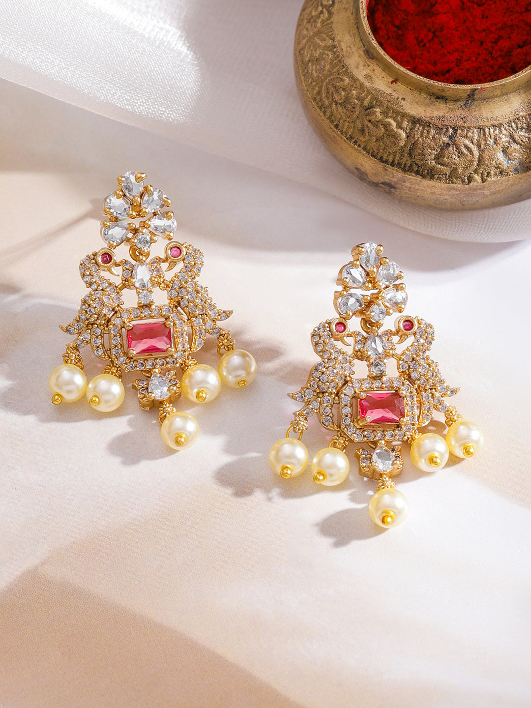American Diamond Zirconia Pearl Necklace Set フリーサイズ