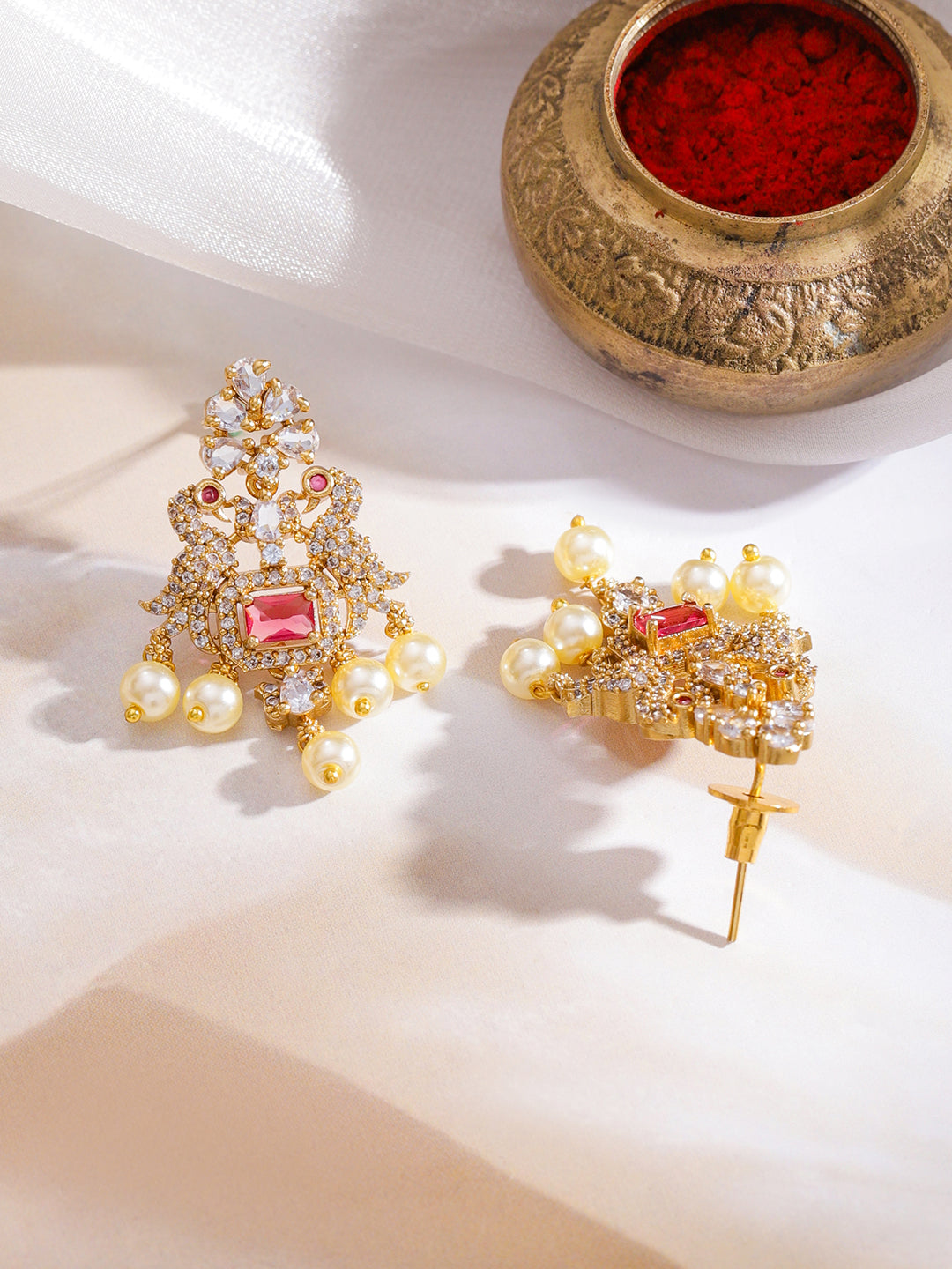 American Diamond Zirconia Pearl Necklace Set フリーサイズ