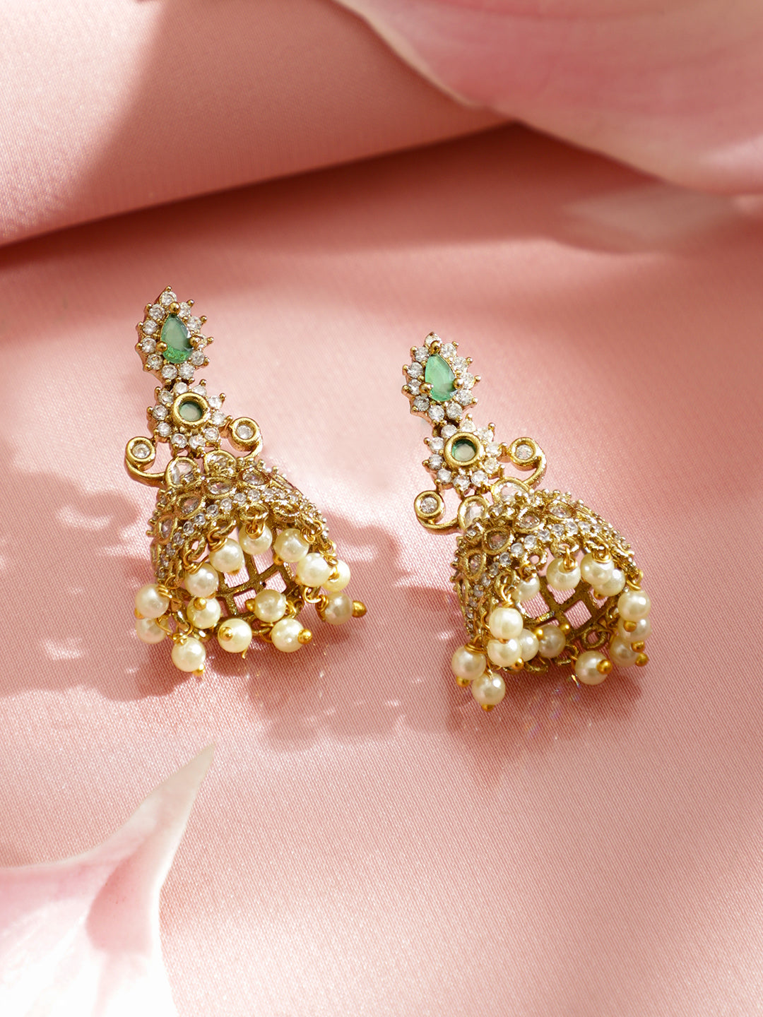 American Diamond Zirconia Floral Green Necklace Set フリーサイズ