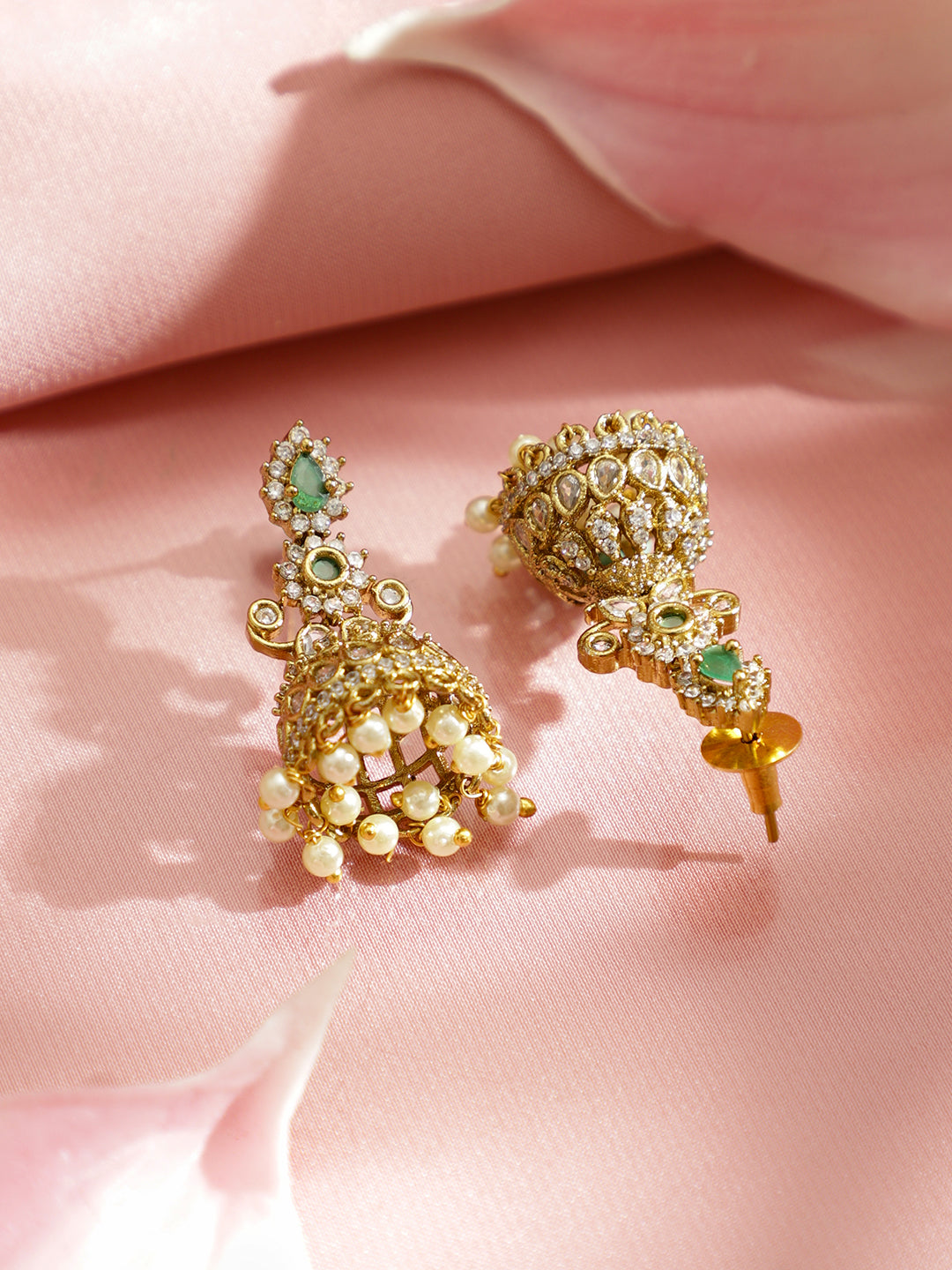 American Diamond Zirconia Floral Green Necklace Set フリーサイズ