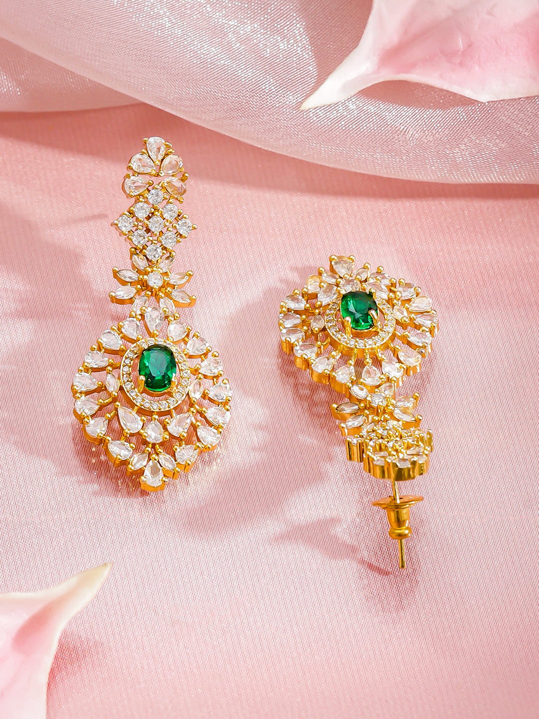 White Studded Emerald Gold Necklace Set フリーサイズ