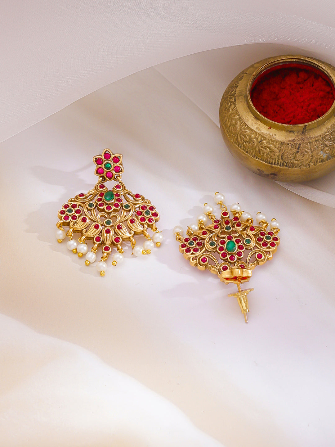 Pink & Green Pearl Beaded Gold Necklace フリーサイズ