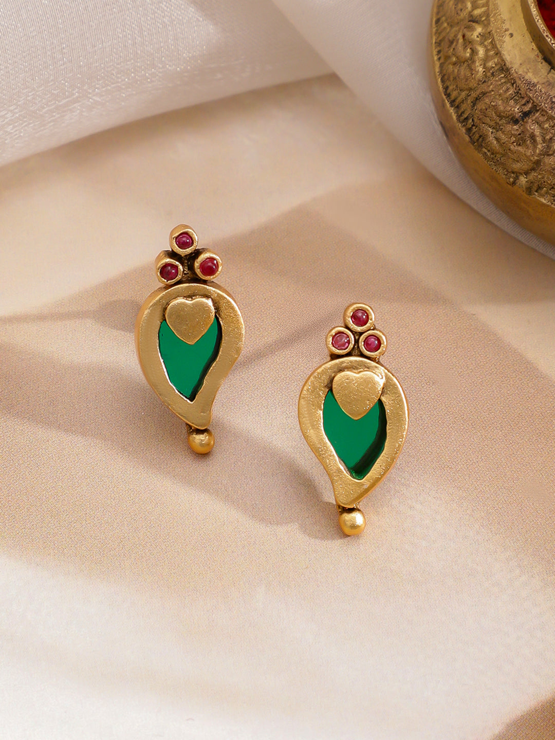Red & Green Dual Layered Pearl Necklace Set フリーサイズ