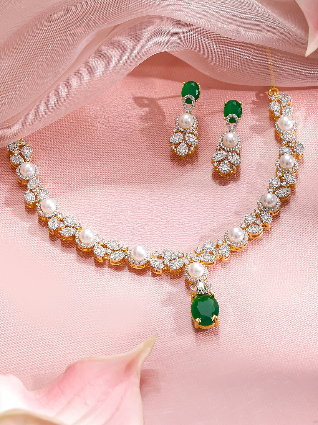 Festive Glow Green White Necklace Set フリーサイズ