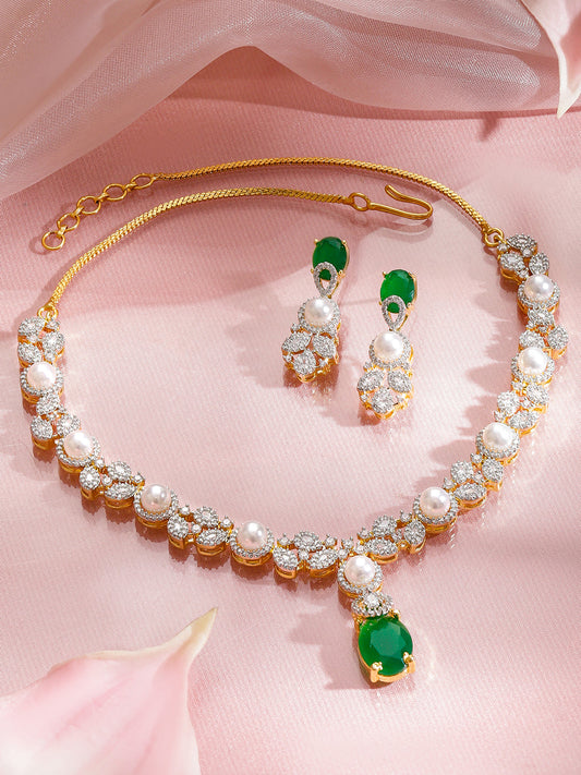 Festive Glow Green White Necklace Set フリーサイズ