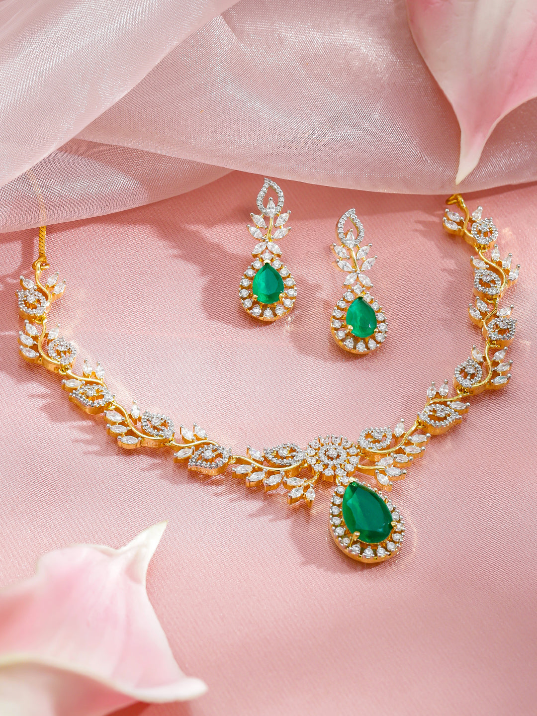 Luxe Green Crystal Necklace Set フリーサイズ