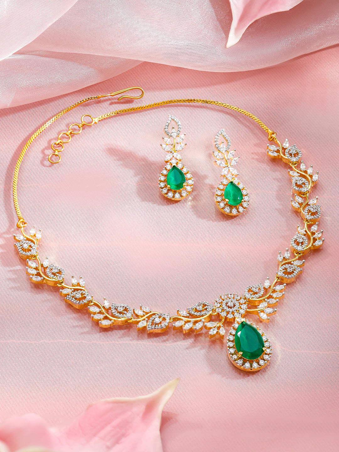Luxe Green Crystal Necklace Set フリーサイズ