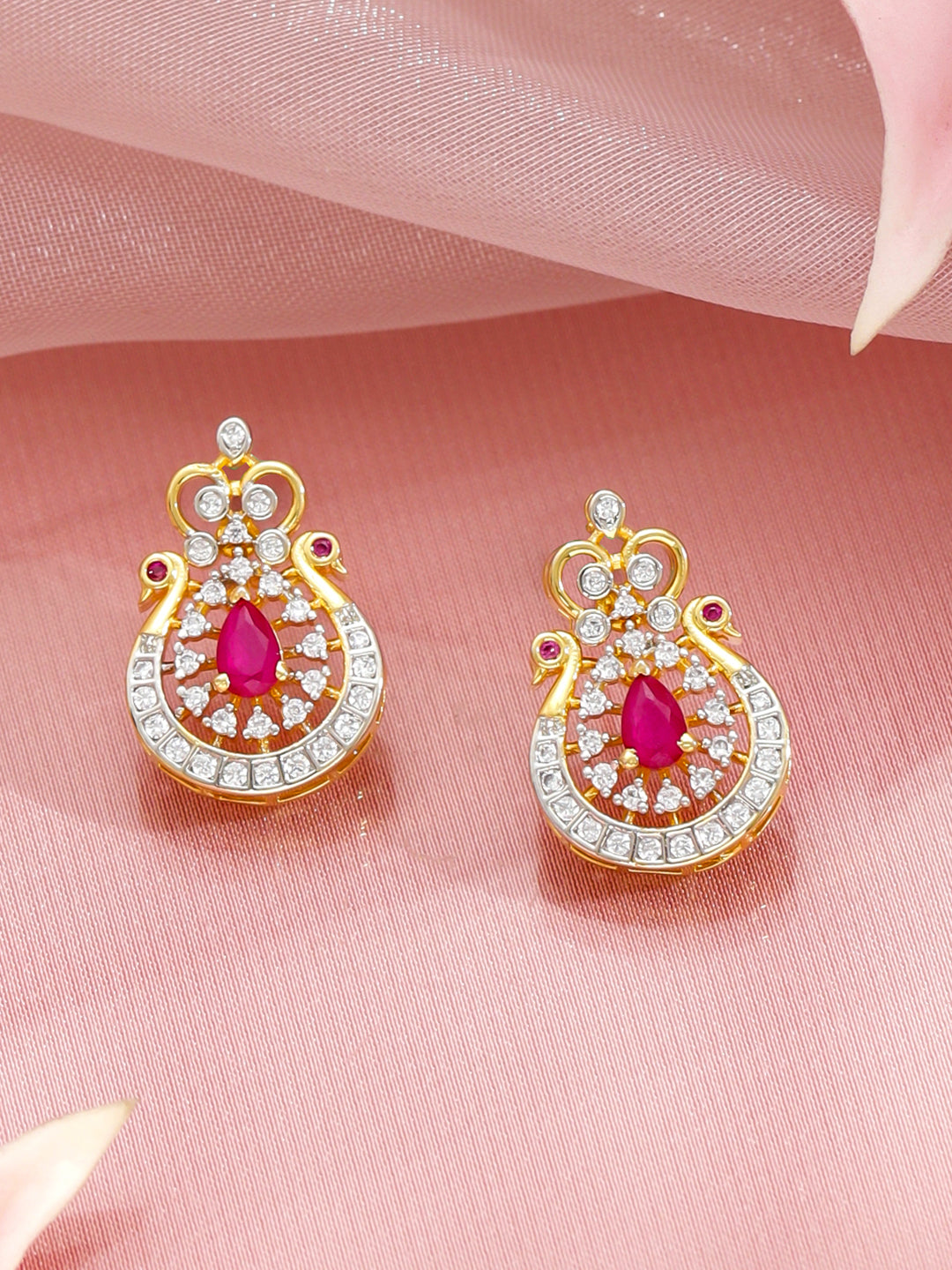 Heritage Style Pretty Pink Gold American Diamond Necklace Set フリーサイズ