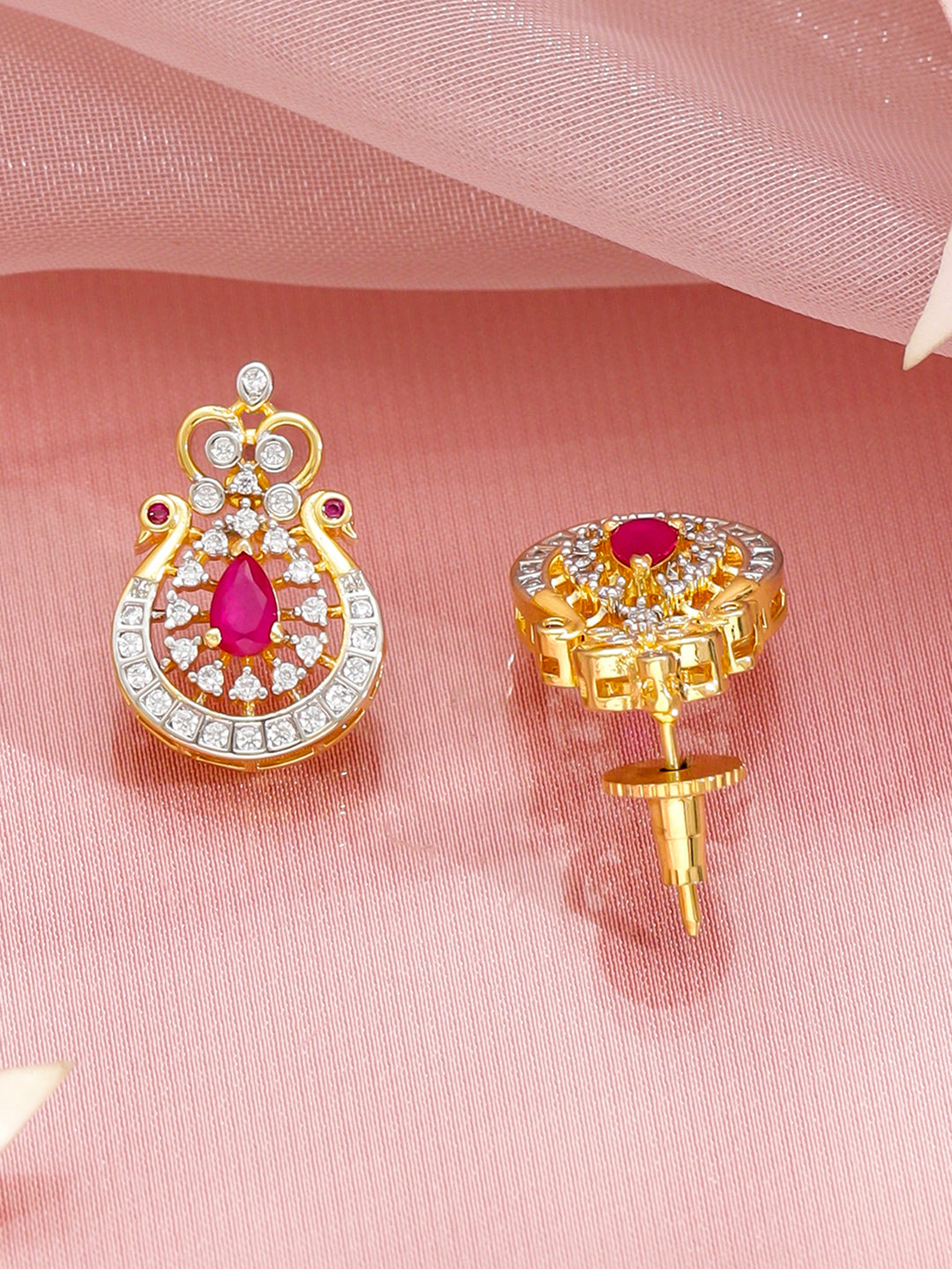 Heritage Style Pretty Pink Gold American Diamond Necklace Set フリーサイズ