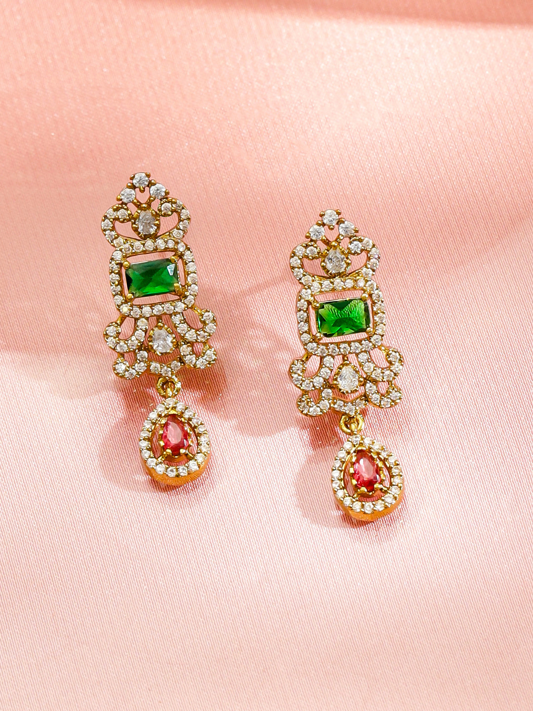 Emerald & Ruby Royal Peacock American Diamond Necklace Set フリーサイズ