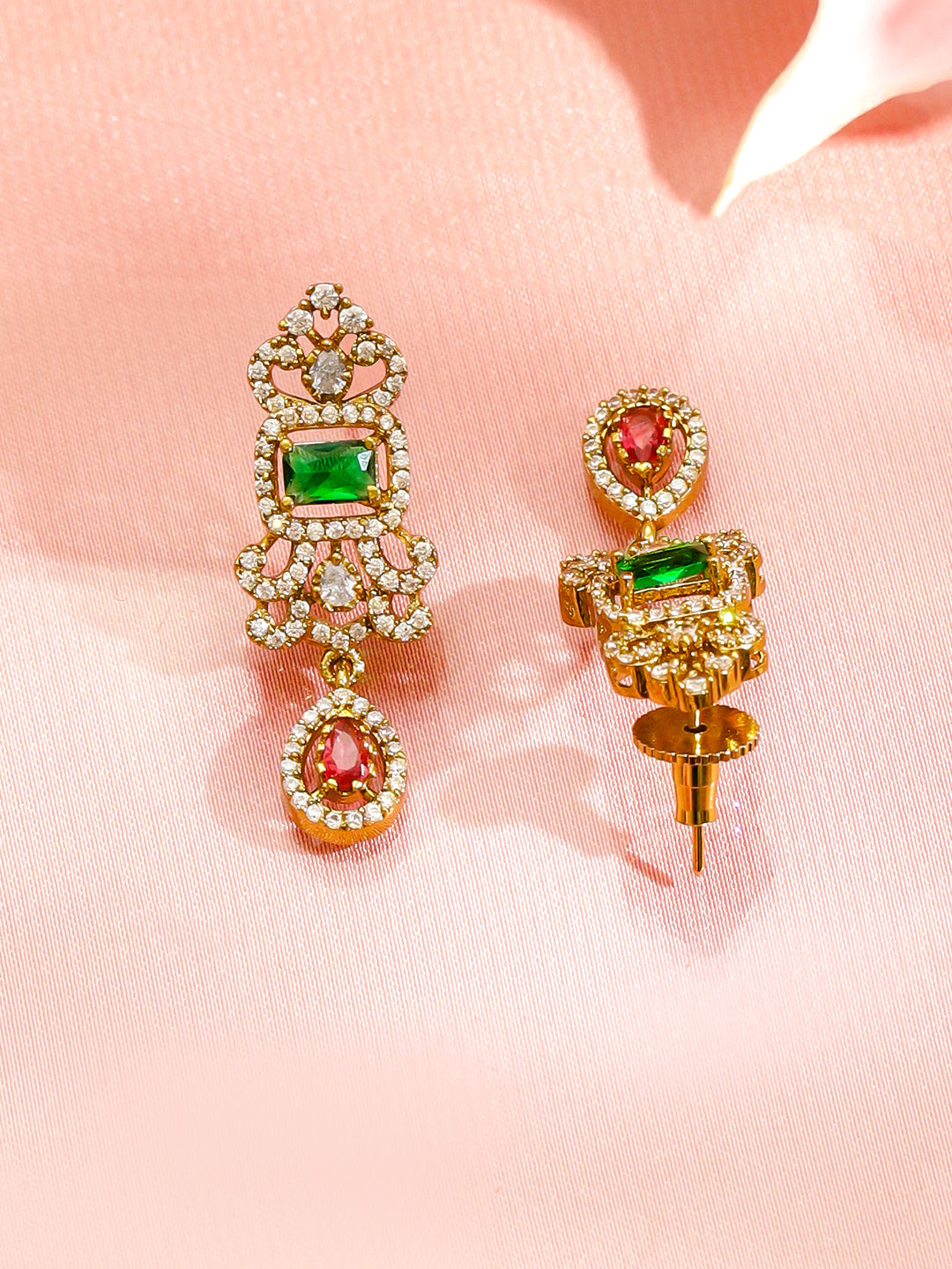 Emerald & Ruby Royal Peacock American Diamond Necklace Set フリーサイズ