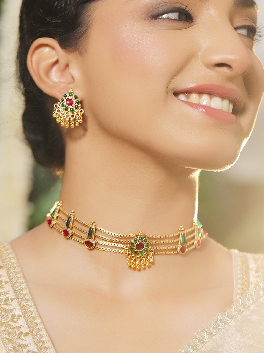 Multicolor Studded Layered Choker Set フリーサイズ