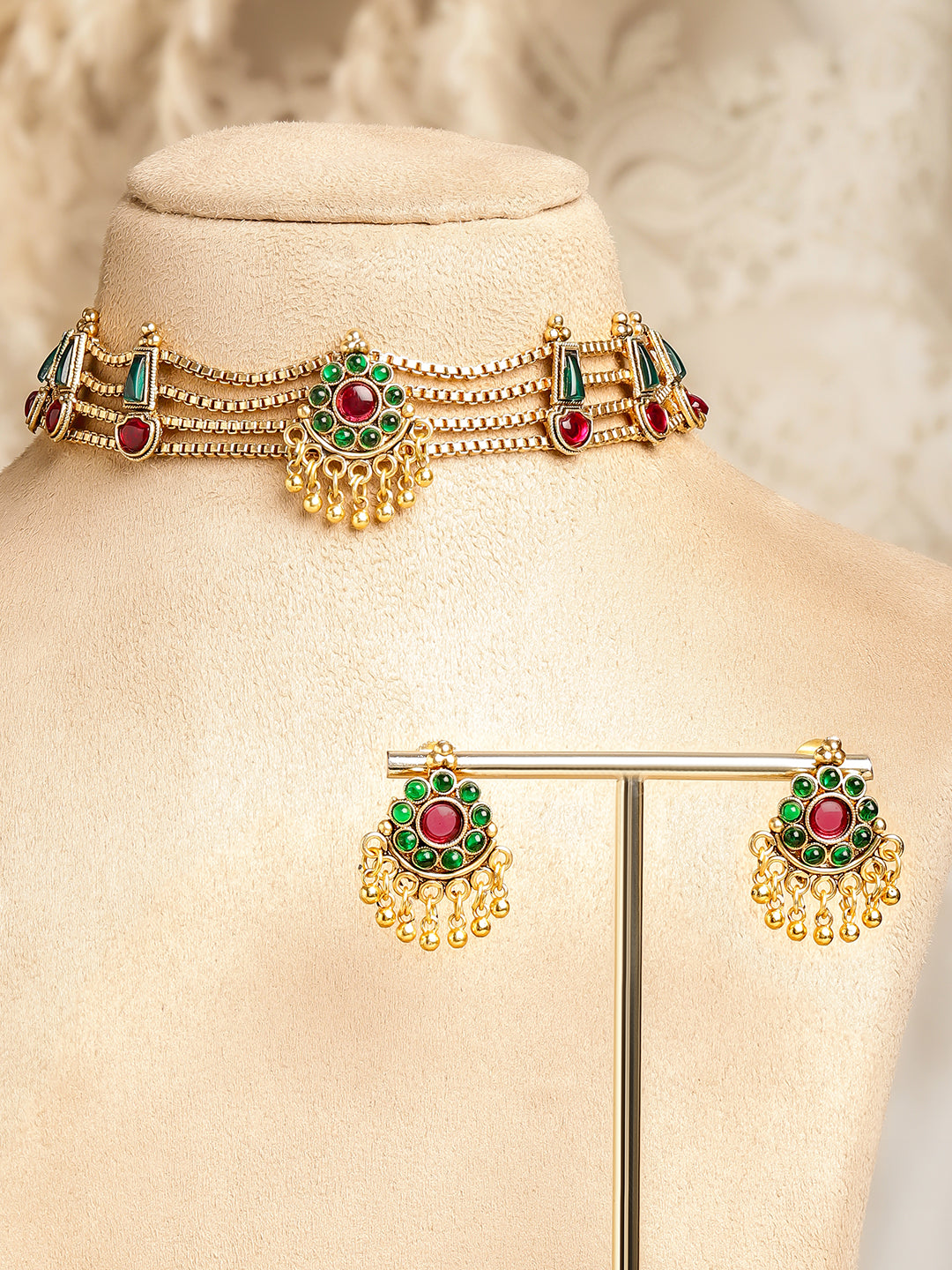 Multicolor Studded Layered Choker Set フリーサイズ