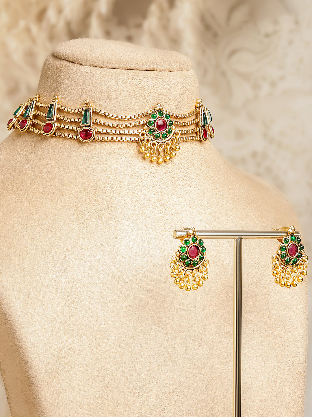 Multicolor Studded Layered Choker Set フリーサイズ