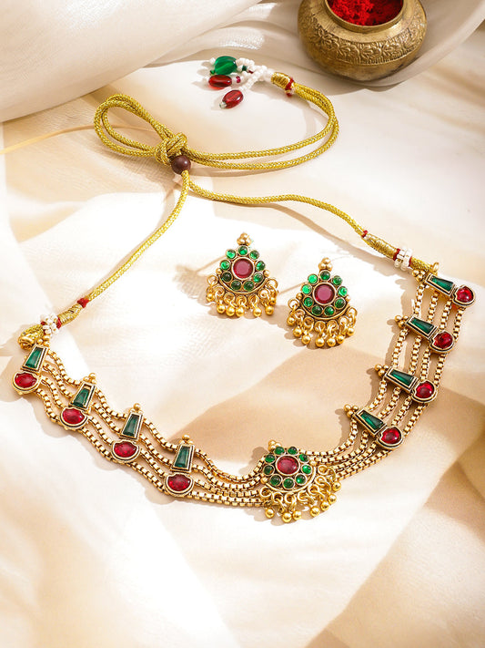 Multicolor Studded Layered Choker Set フリーサイズ